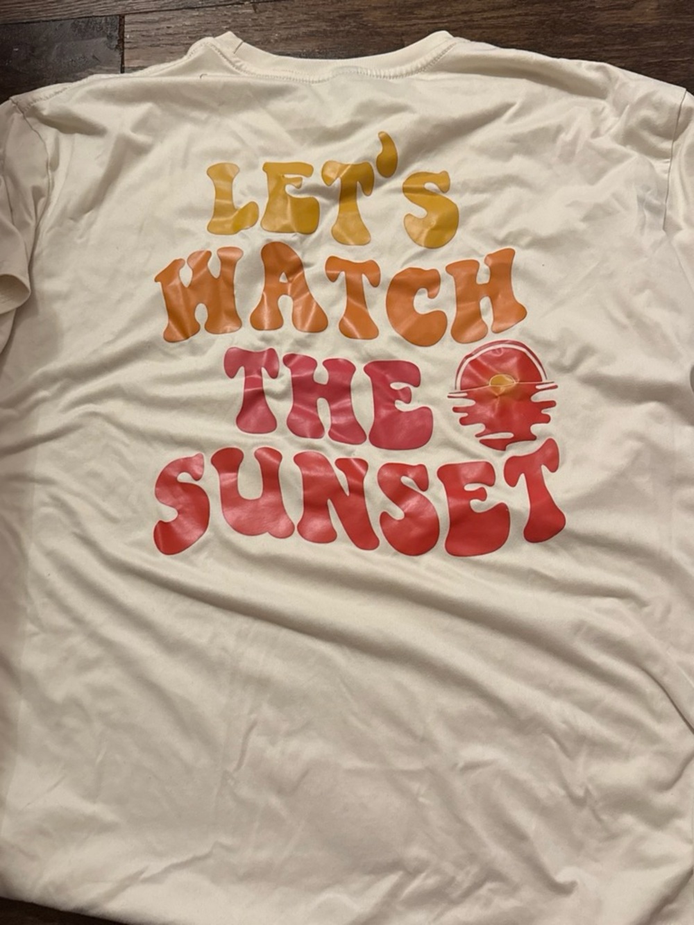 SHEIN Cream Tee with Yellow, Orange & Coral Sunset Graphic